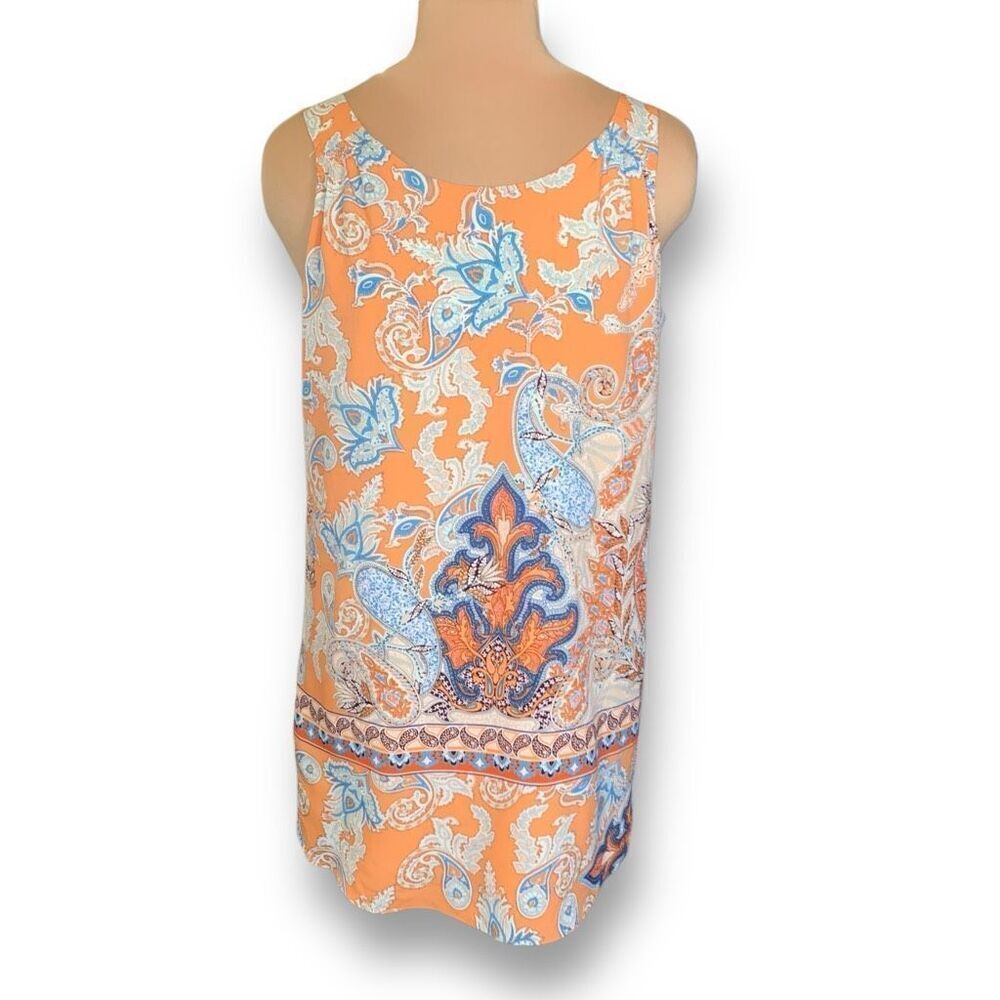 Lila Rose Dress Orange Boho Paisley Print Sleeveless Scoop Neck Mini Size 12